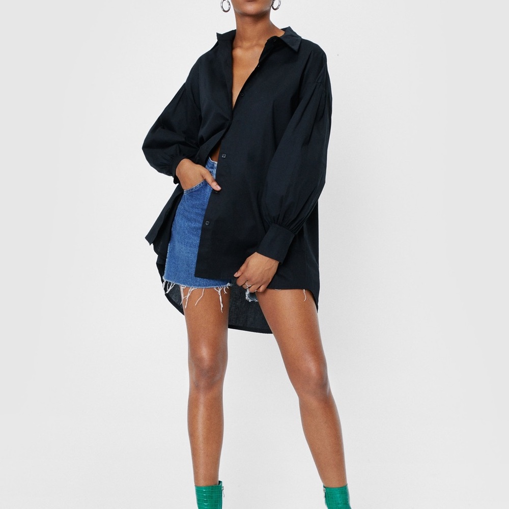 NastyGal oversized black button down